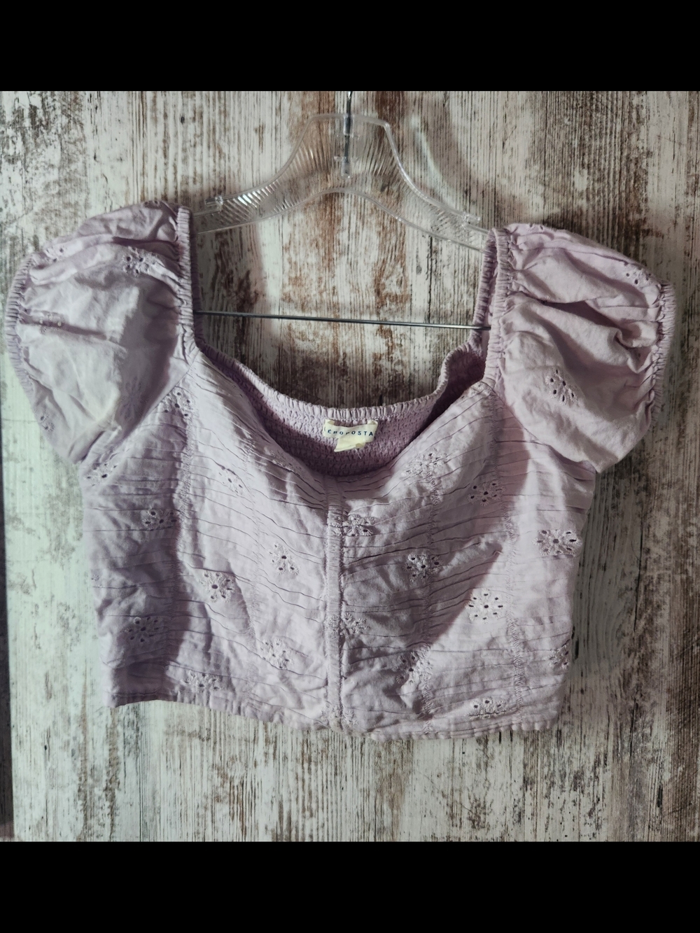 Aeropostale Lavender Lilac Purple Eyelet Puff-Sleeve Cropped Top Halter